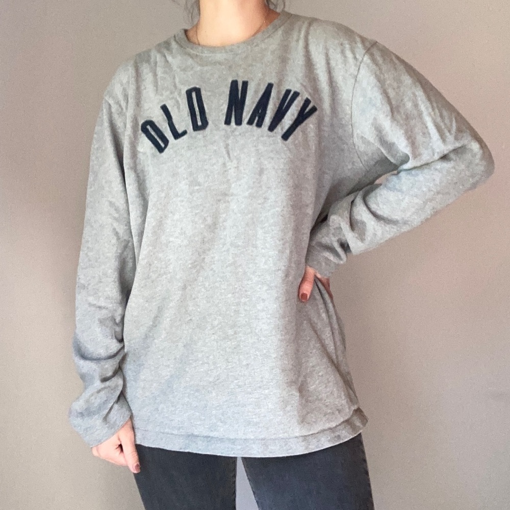 Old Navy Varsity Long Sleeve Thermal Gray Shirt